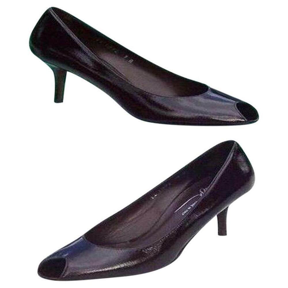 Donald Pliner Walnut Brown Patent Leather Shoe New Peep Toe Flex Sole $250 NIB